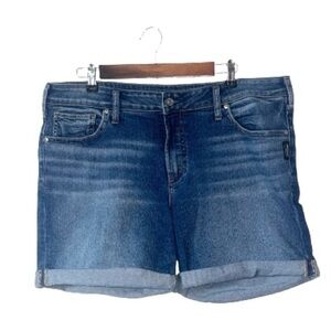 Silver Boyfriend Shorts Denim Jean Blue Cuffed Long Length Summer Plus Size 16